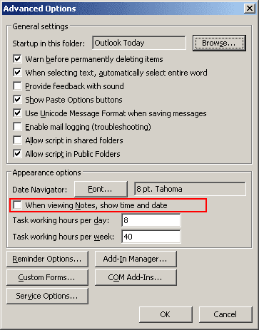 Advanced Options in Outlook 2003