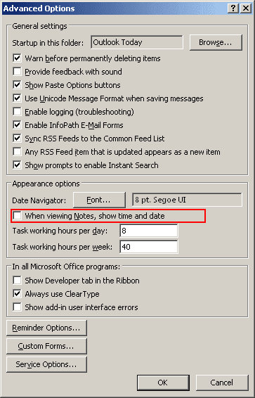 Advanced Options in Outlook 2007