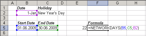 Number of days Excel 2003