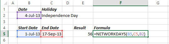 Number of days in Excel 2013