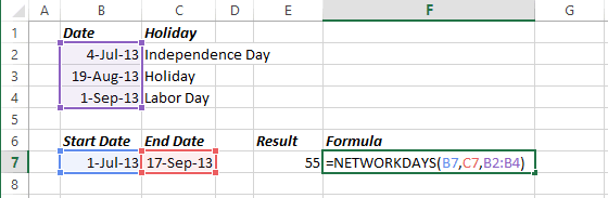 Number of days in Excel 2013