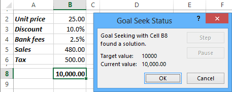 Goal Seek Status in Excel 2013