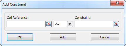Add Constraint in Excel 2010 