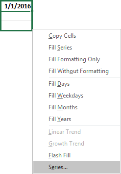 Data Series in popup in Excel 2016