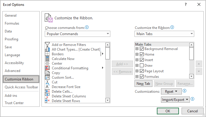 Customize the Ribbon in Excel 365