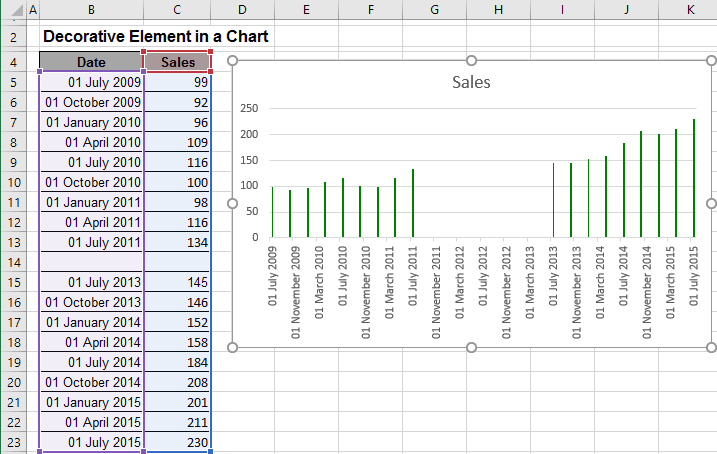 Column chart with gaps in Excel 2016