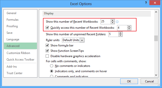 Advanced Excel 2013 Options