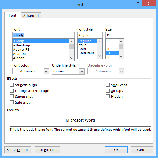 Font in Word 2013