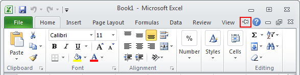 Expand Minimized Ribbon button Excel 2010