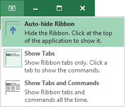 Ribbon displays options Excel 2016