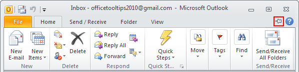 Expand Minimized Ribbon button Outlook 2010