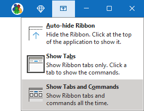 Show Tabs and Commands - Ribbon displays options in Outlook 365