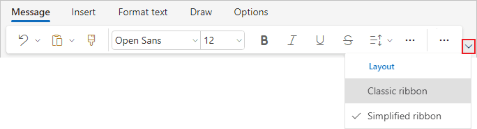 Ribbon display options button in Outlook for Web