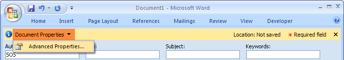 Document properties in Word 2007