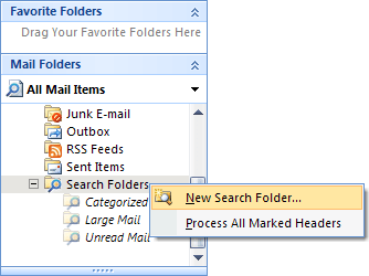 popup New Search Folders Outlook 2007