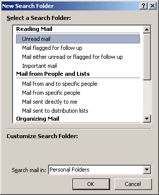 New Search Folders in Outlook 2007