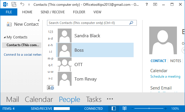 Contacts Outlook 2013