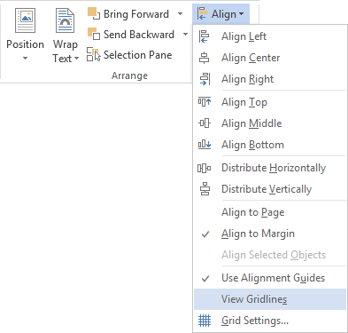 Drawing Tools Align in Word 2013