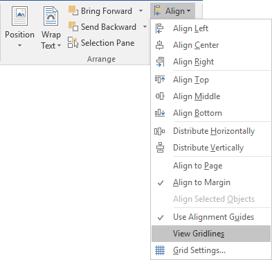 Drawing Tools Align in Word 2016