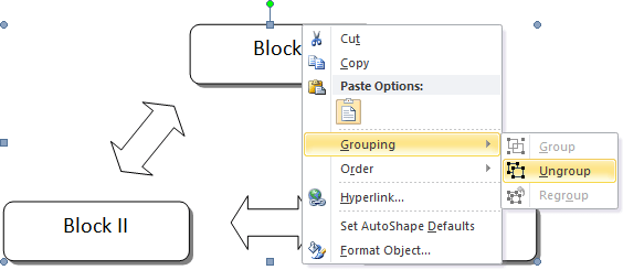 Grouping popup in Word 2010