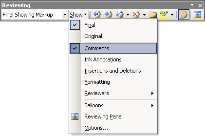Show Markup in Word 2003