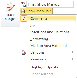 Show Markup in word 2010