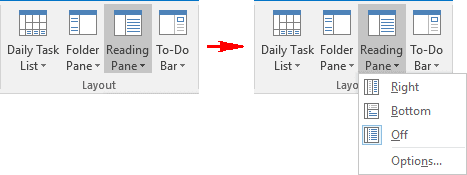 Layout group in Outlook 2016