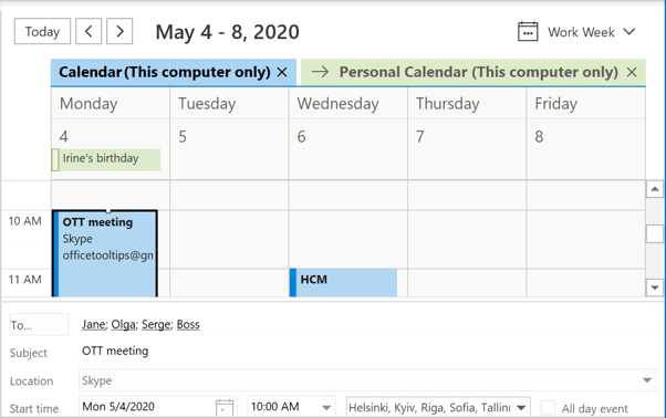 Calendar's Reading Pane in Outlook 365