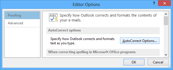 Editor Options Outlook 2013