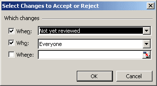 Select Changes to Accept or Reject in Excel 2003