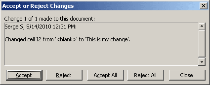 Accept or Reject Changes in Excel 2003