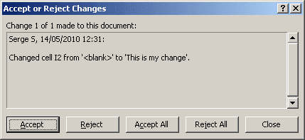 Accept or Reject Changes in Excel 2007
