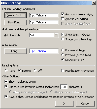 Other Settings in Outlook 2003