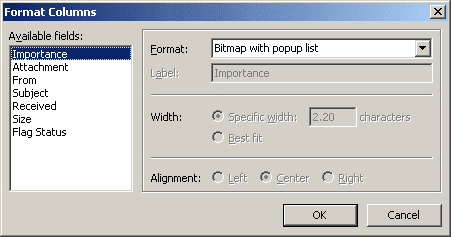Format Columns in Outlook 2003