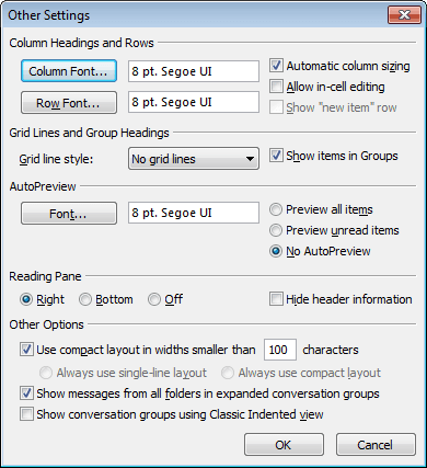 Other Settings in Outlook 2010