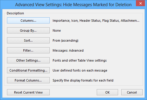 Advanced View Settings in Outlook 2013