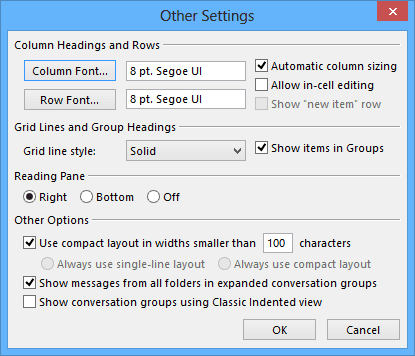 Other Settings in Outlook 2013