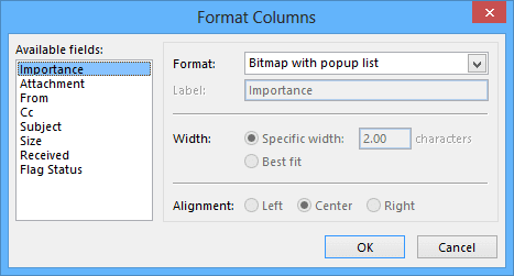 Format Columns in Outlook 2013