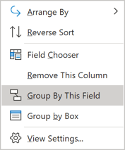 grouping popup menu in Outlook 365