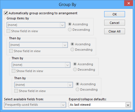 Group By in Outlook 2013