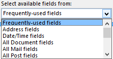 Select Available Fields From in Outlook 2013