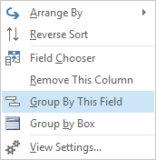 grouping popup menu in Outlook 2013