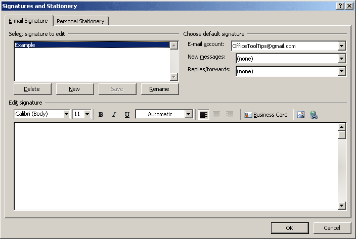 Signatures and Stationery in Outlook 2007
