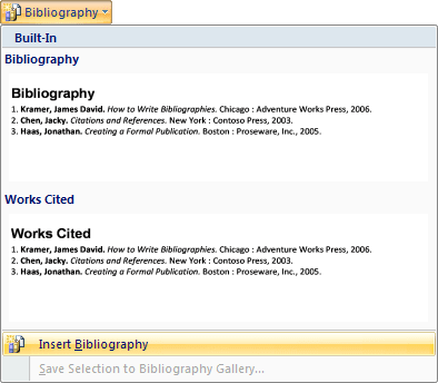 Bibliography in Word 2007