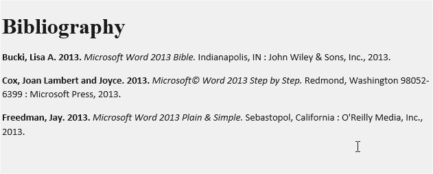 example of Bibliography in Word 2013