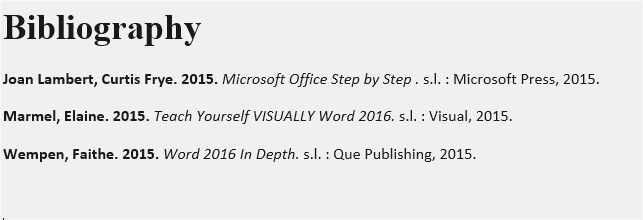 example of Bibliography in Word 2016