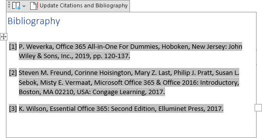 example of Bibliography in Word 365