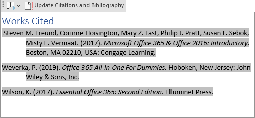 example of Works Cited in Word 365