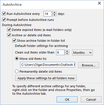 Auto-Archive in Outlook 2016