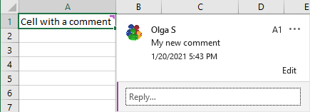 Comments indicator in Excel 365